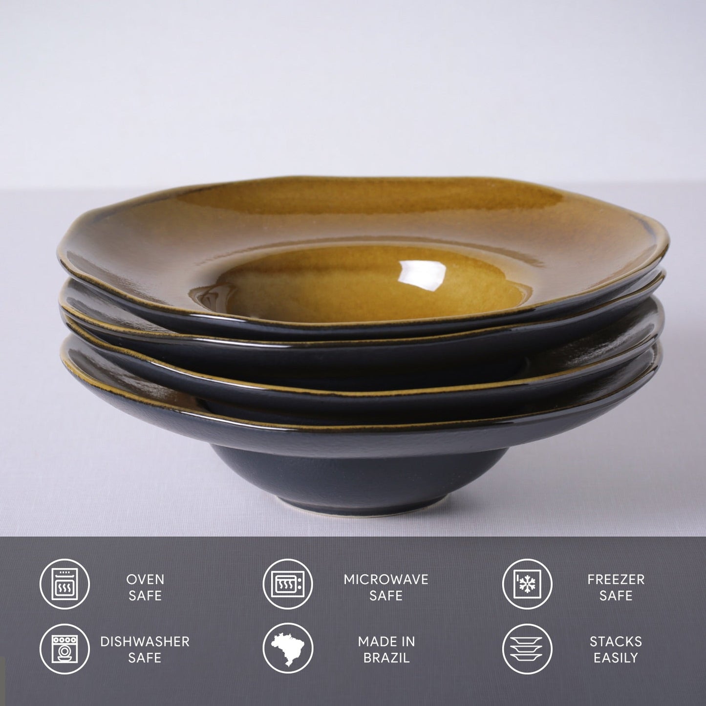 Porto Brasil AMBER DEEP RIM PLATE  STONEWARE dia. 11.02x2.56"  SKU: '1201477101