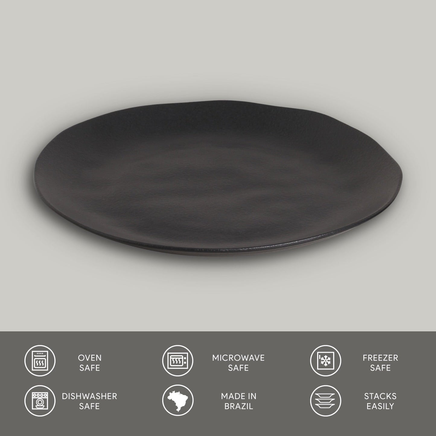 Porto Brasil MATTE BLACK DINNER PLATE ORGANIC STONEWARE dia. 10.43" SKU: '121473901