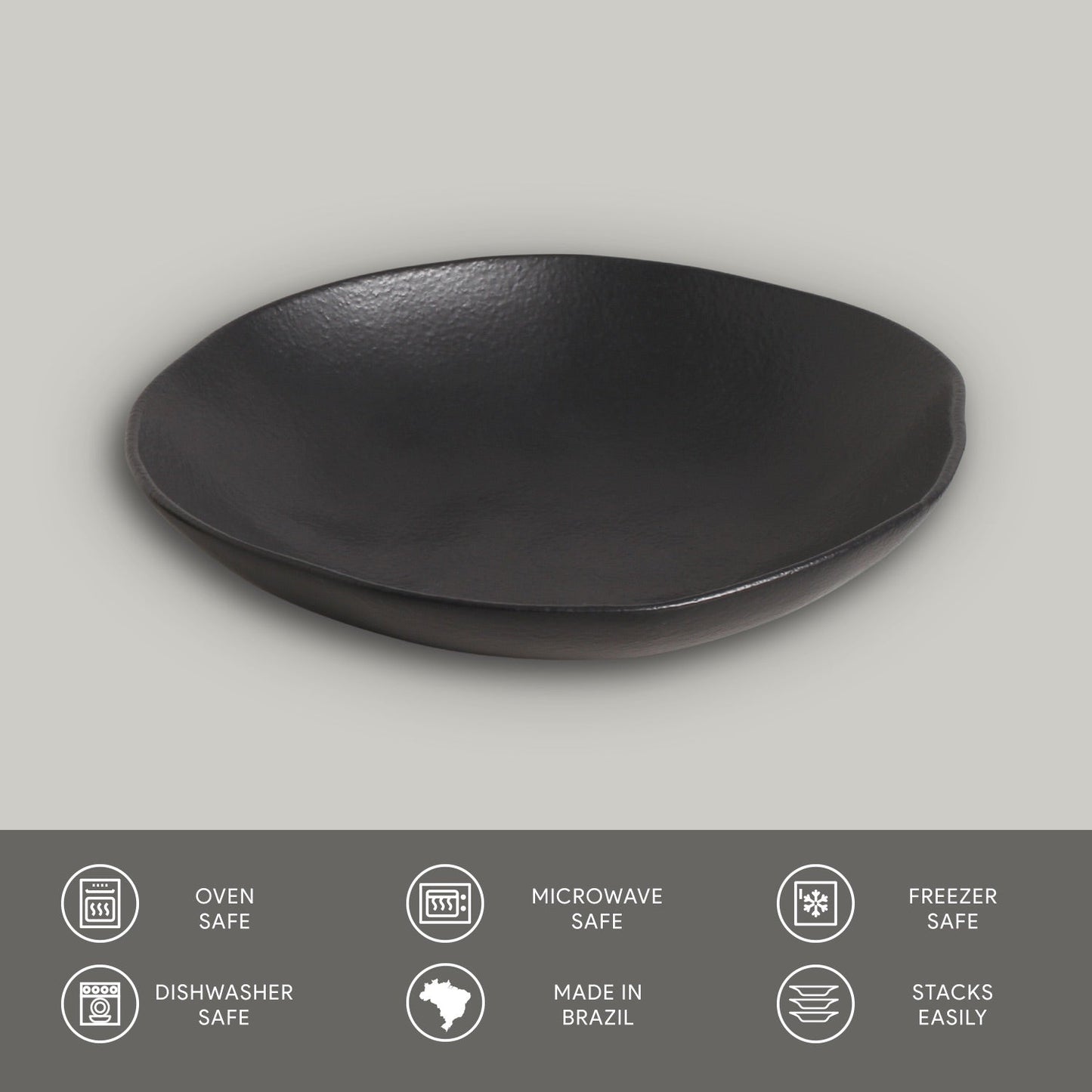 Porto Brasil MATTE BLACK SOUP PLATE ORGANIC STONEWARE dia. 8.35" SKU: '131473901
