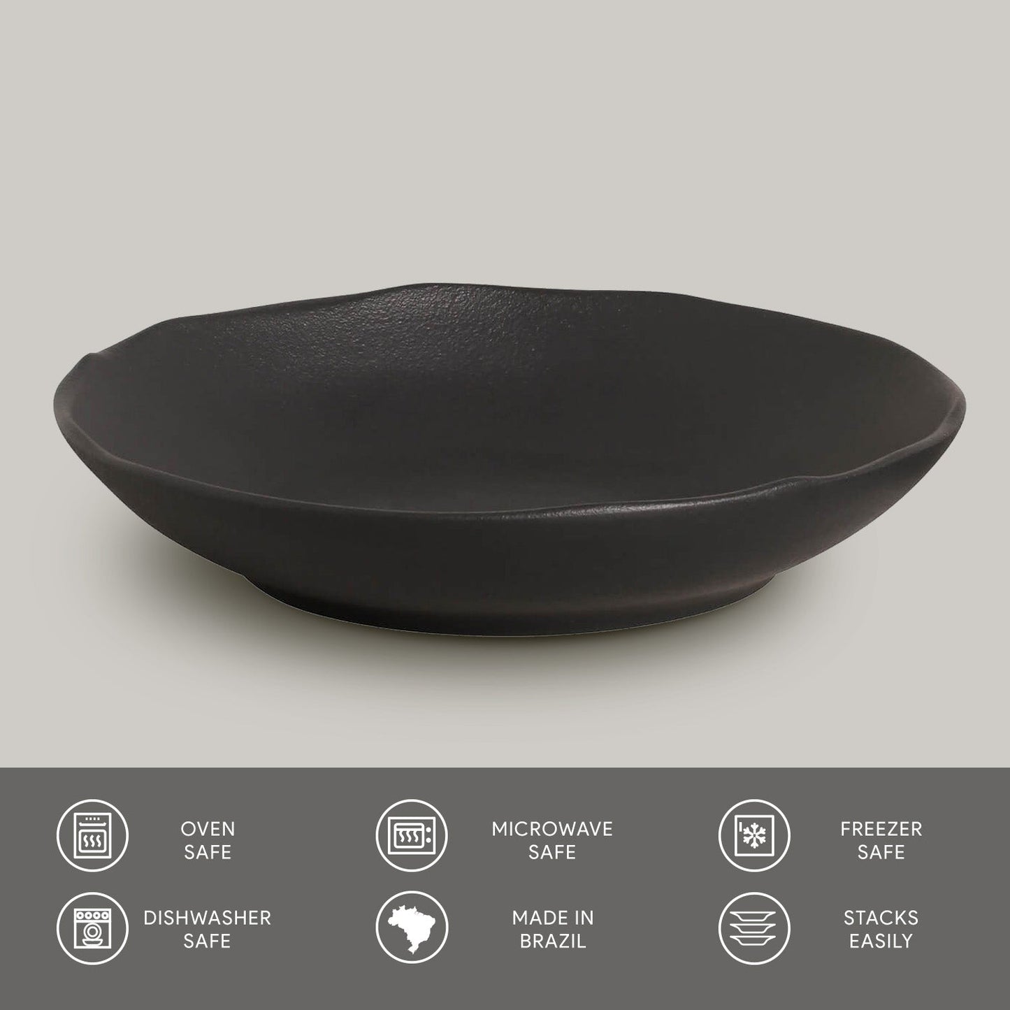 Porto Brasil MATTE BLACK SOUP PLATE BIO STONEWARE dia. 9.84" SKU: '133173902