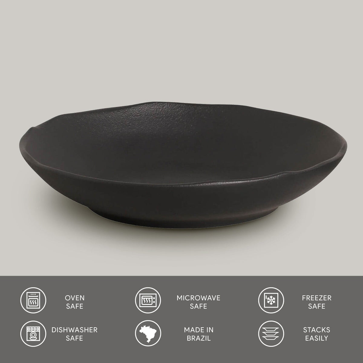 Porto Brasil MATTE BLACK SOUP PLATE BIO STONEWARE dia. 9.84" SKU: '133173902