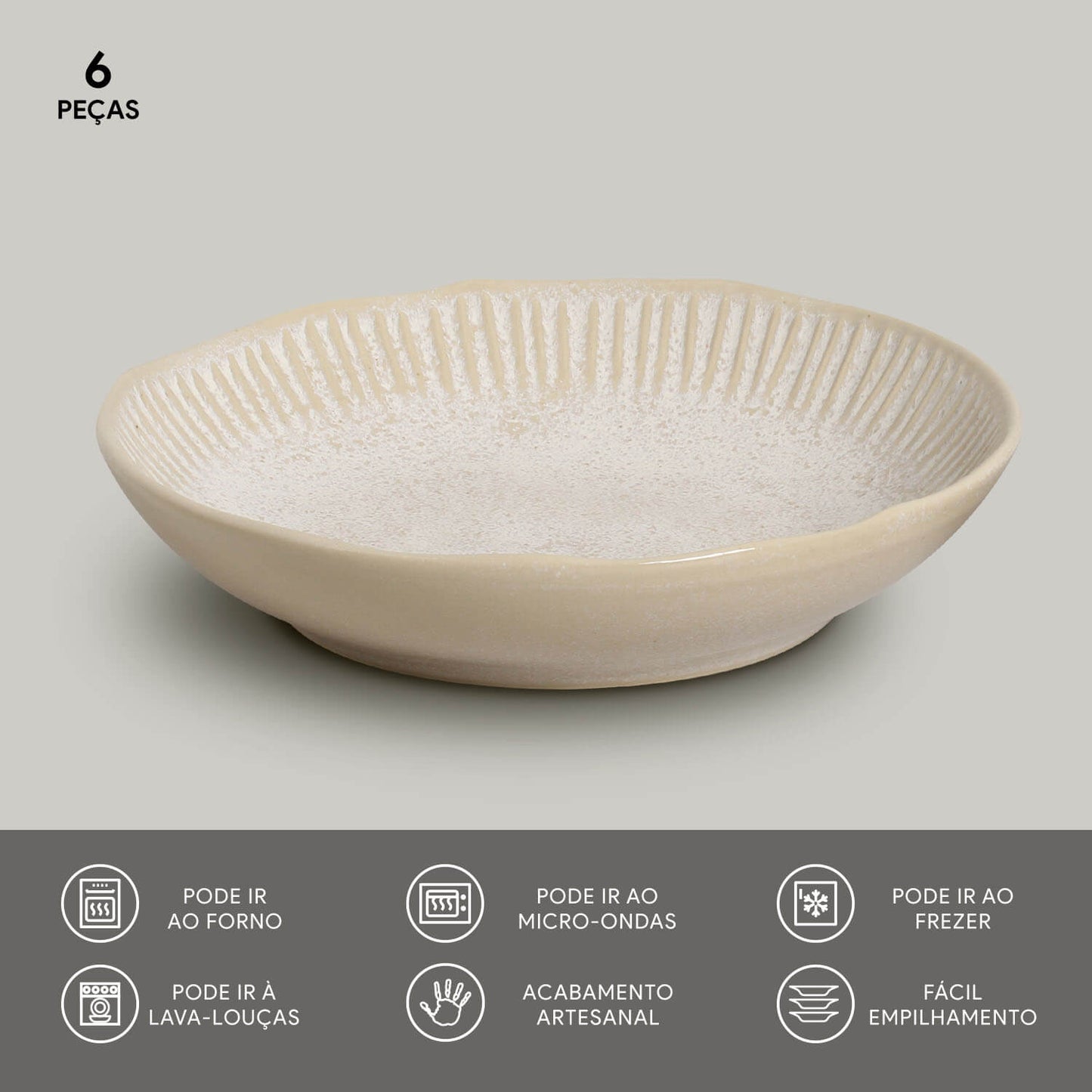 Porto Brasil LATTE LINHAS SOUP PLATE STONEWARE dia. 8.86" SKU: '1361108501