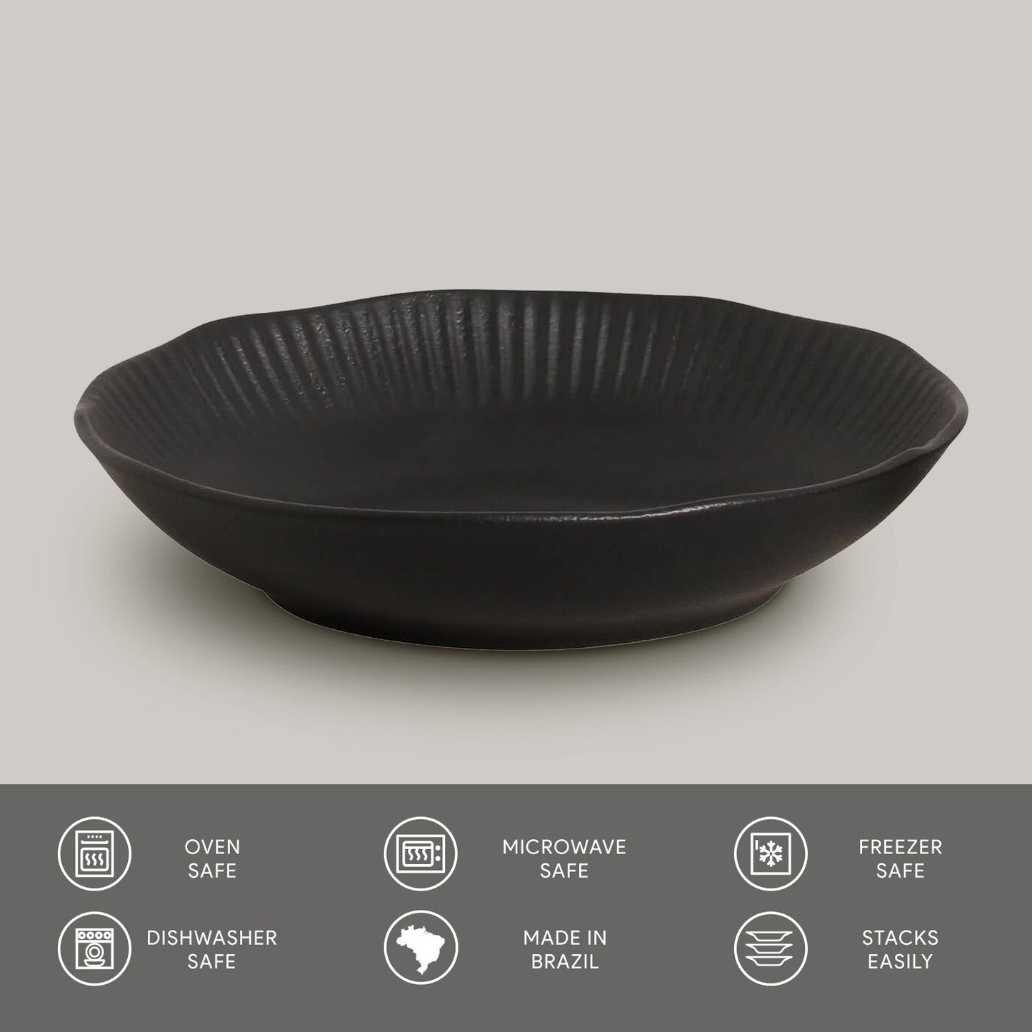 Porto Brasil MATTE BLACK LINHAS SOUP PLATE STONEWARE dia. 8.86" SKU: '136173901