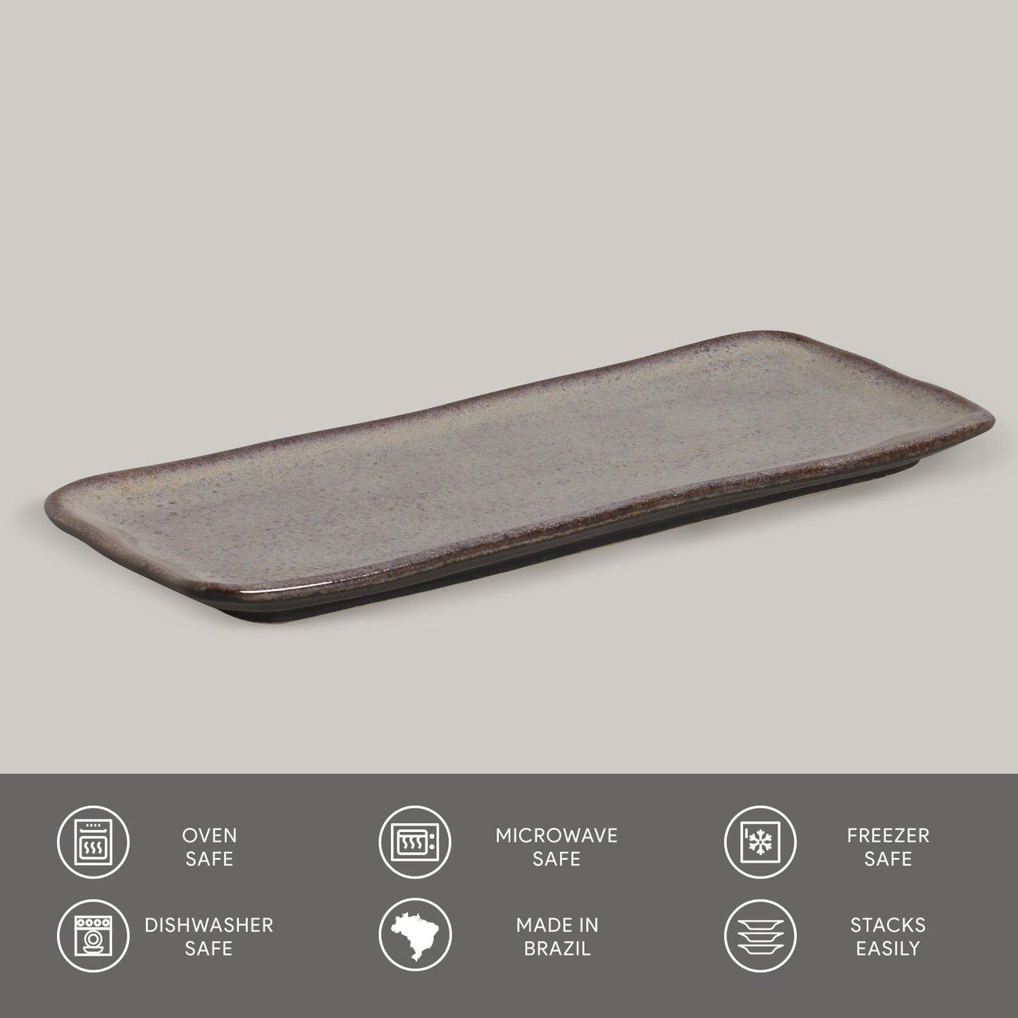 Porto Brasil TOURMALINE RECTANGULAR PR MEDIUM ORGANIC STONEWARE dia. 12.99x5.12" SKU: '14014108901