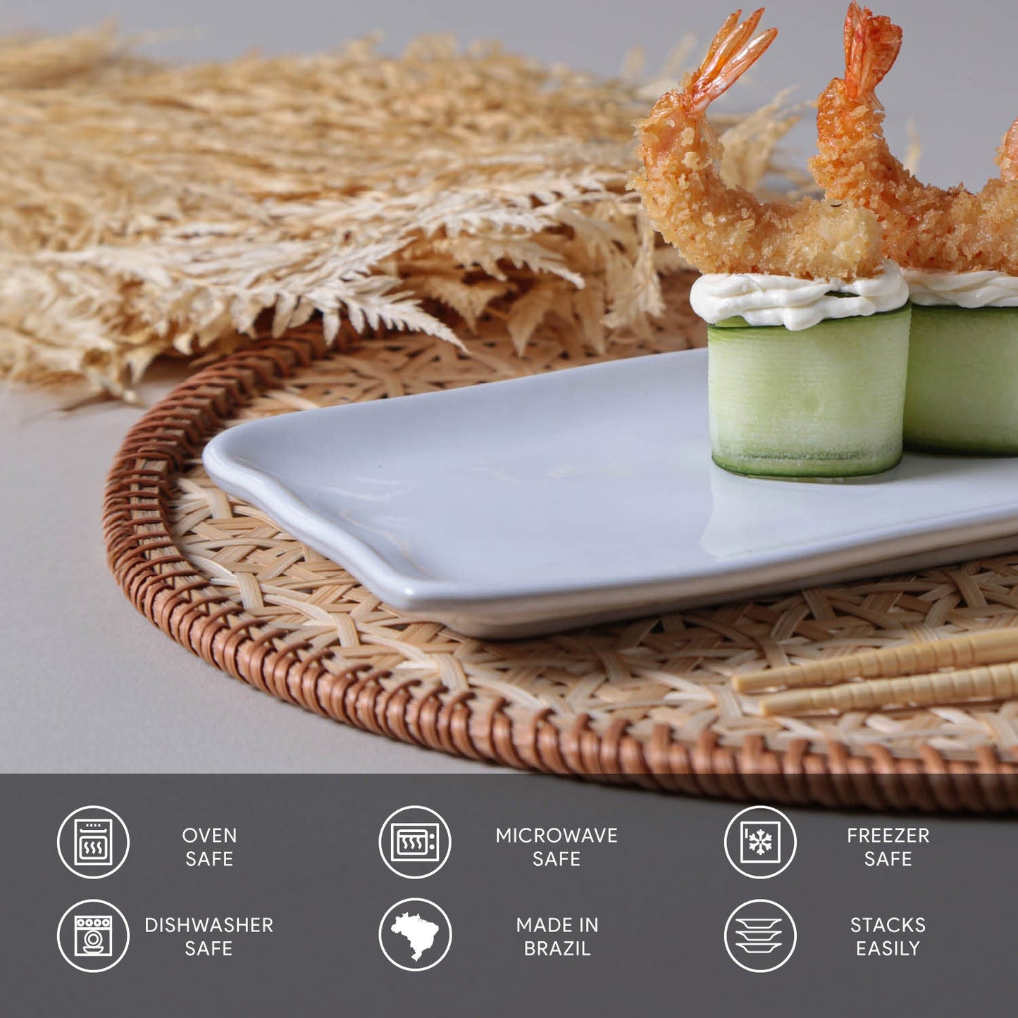 Porto Brasil NEW WHITE RECTANGULAR PR MEDIUM ORGANIC STONEWARE dia. 12.99x5.12"  SKU: '14014119801