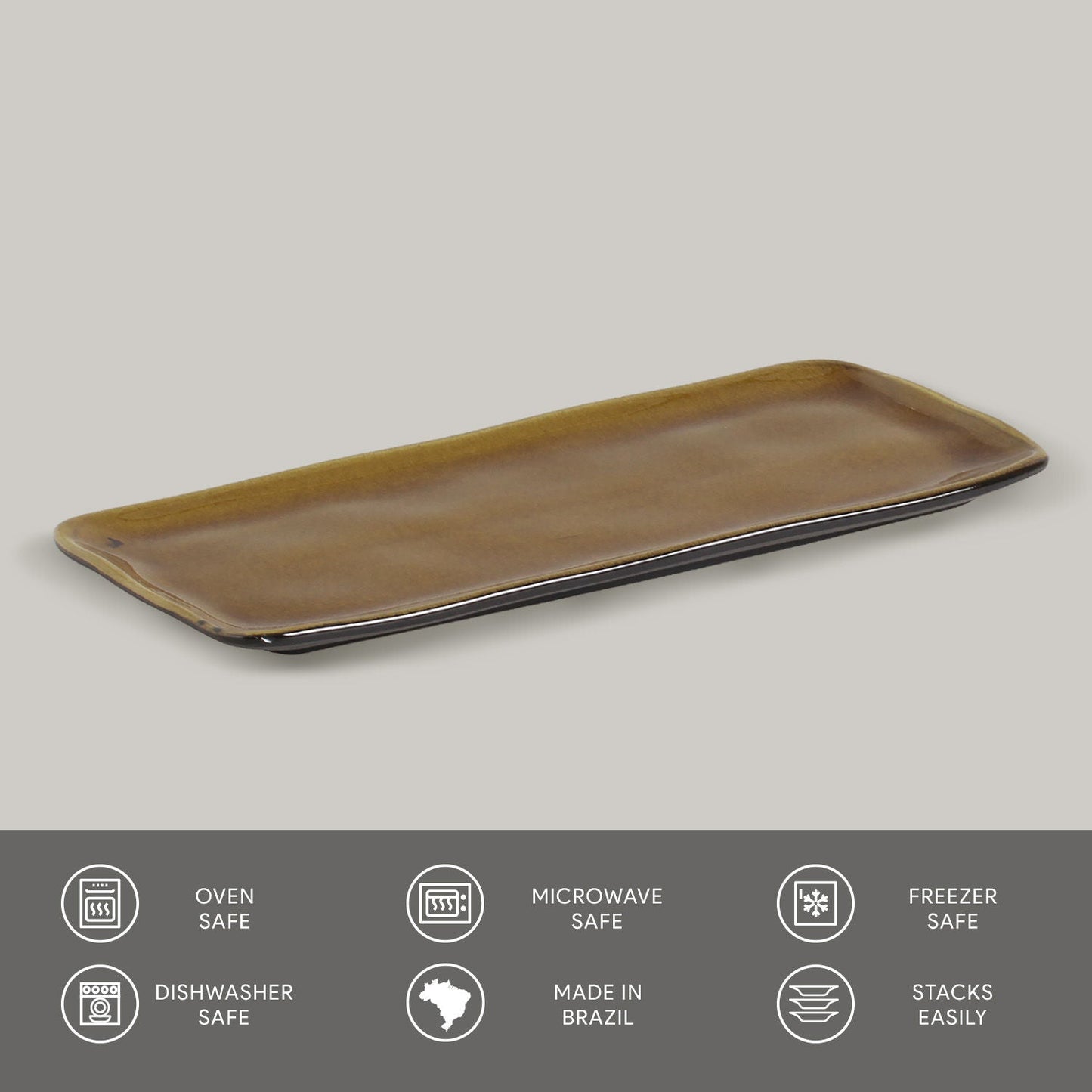 Porto Brasil AMBER RECTANGULAR PR MEDIUM ORGANIC STONEWARE dia. 12.99x5.12" SKU: '1401477101