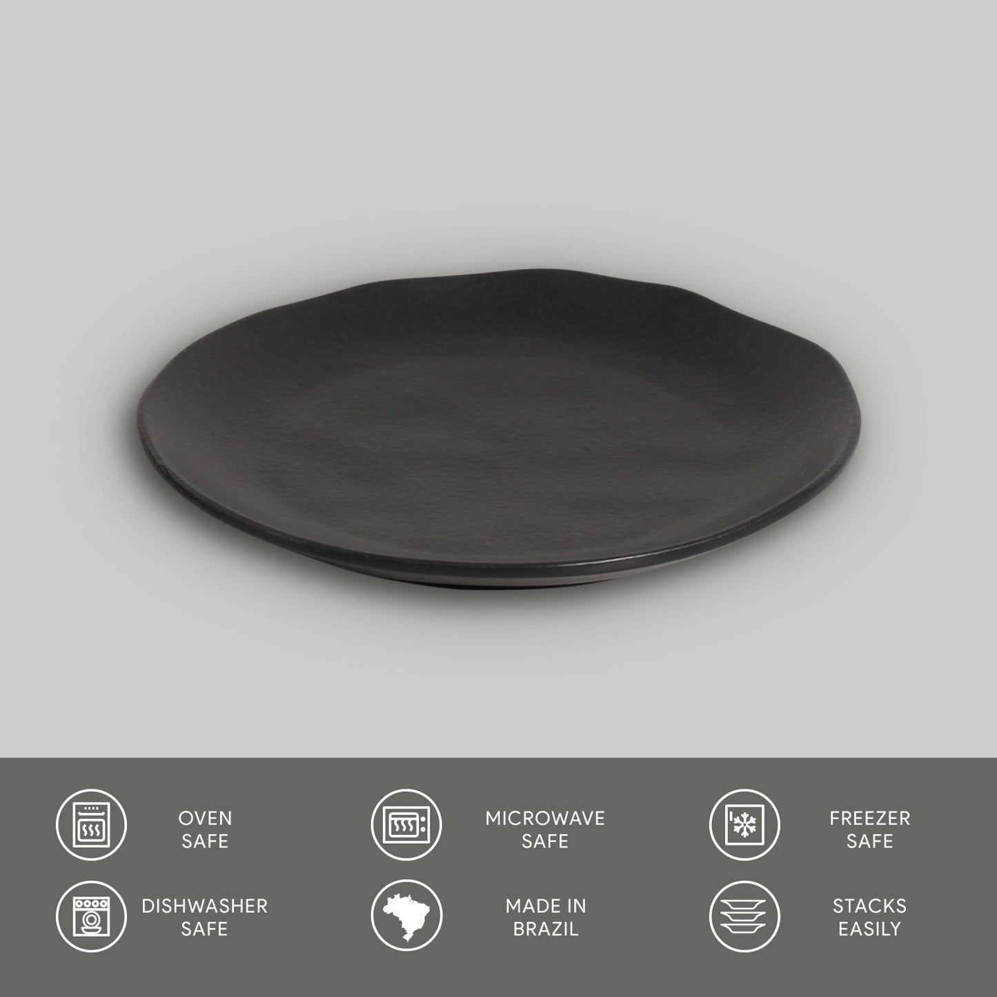 Porto Brasil MATTE BLACK DESSERT PLATE ORGANIC STONEWARE dia. 7.68" SKU: '141473901