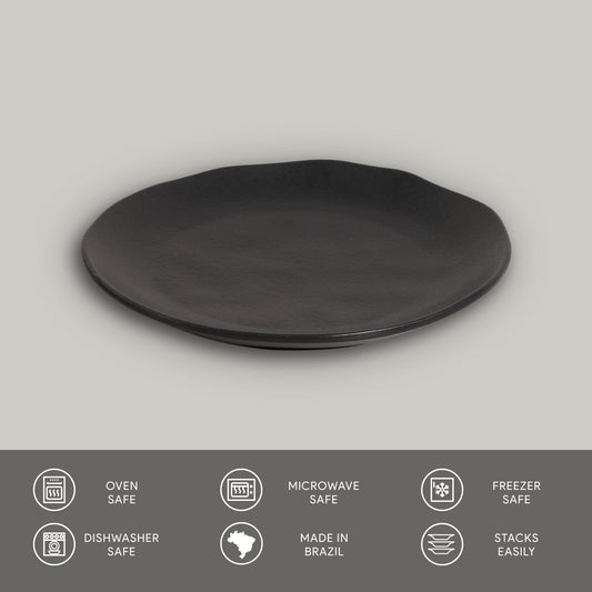 Porto Brasil MATTE BLACK DESSERT PLATE ORGANIC STONEWARE dia. 7.68"  SKU: '141473901