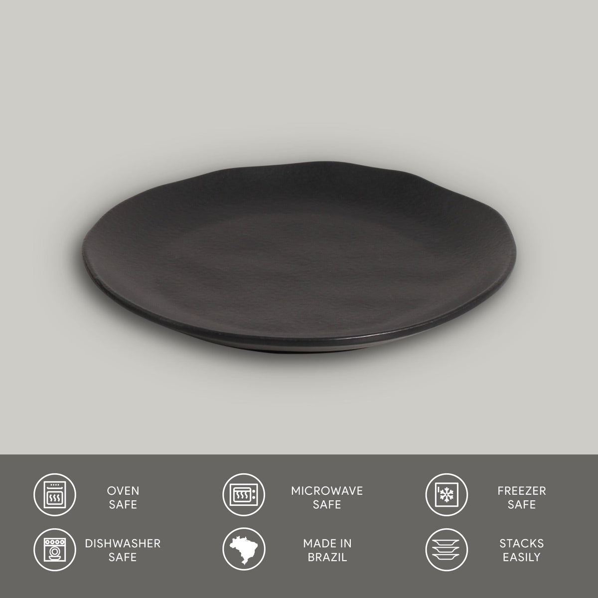 Porto Brasil MATTE BLACK DESSERT PLATE ORGANIC STONEWARE dia. 7.68" SKU: '141473901