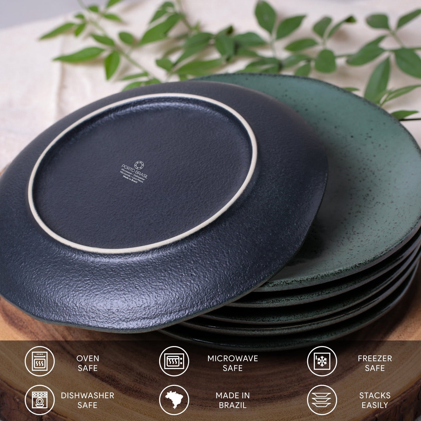 Porto Brasil GREENERY DESSERT PLATE ORGANIC STONEWARE dia. 7.68" SKU: '141495801