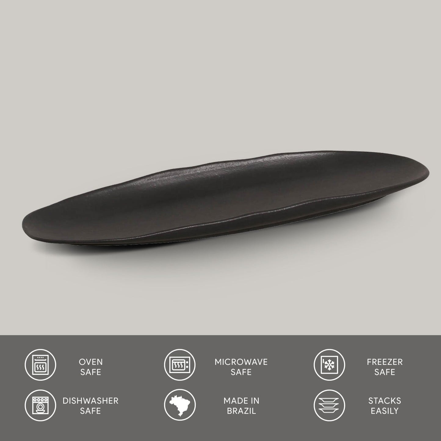 Porto Brasil MATTE BLACK SHALLOW OVAL PR LARGE ORGANIC STONEWARE dia. 14.17x5.12" SKU: '1421473901