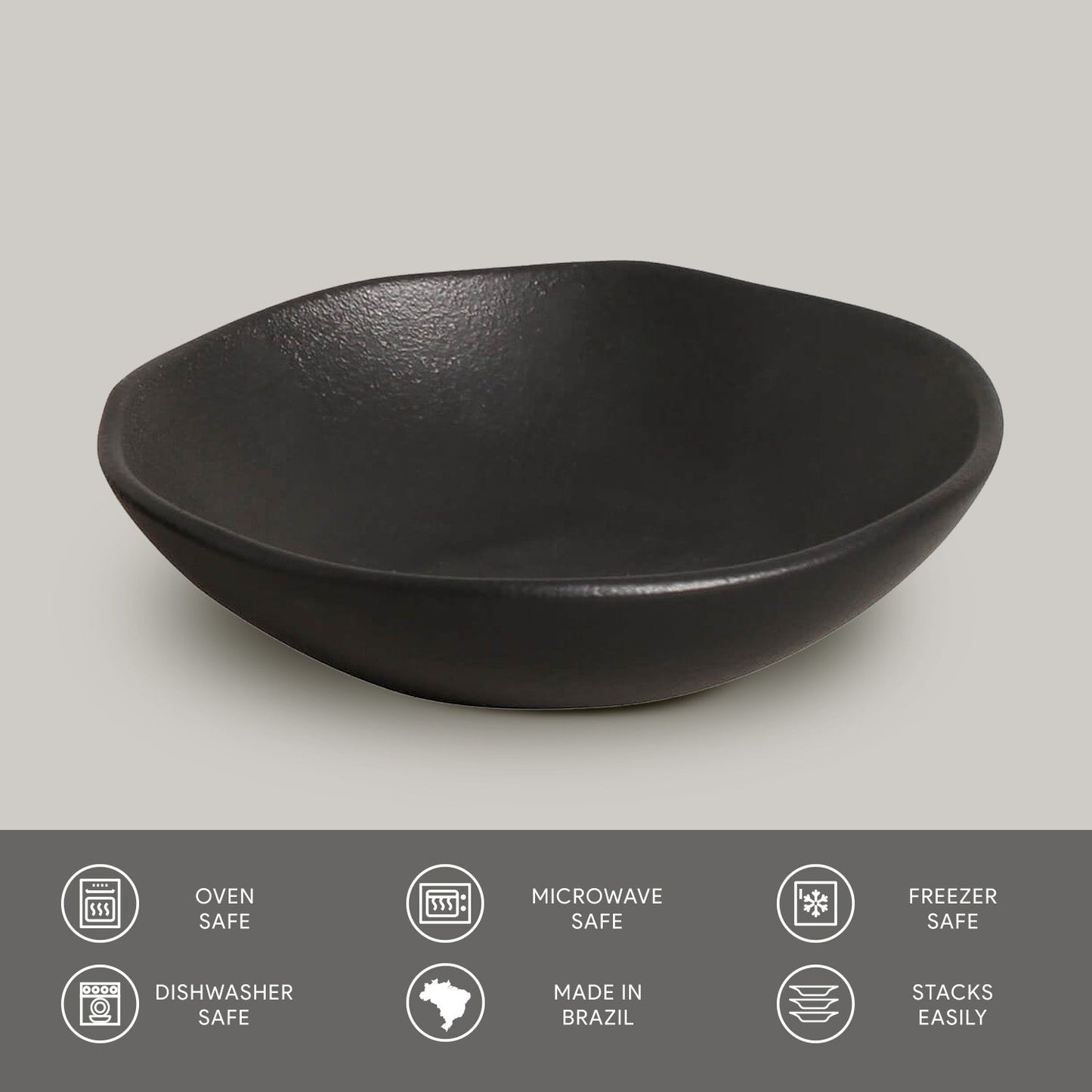 Porto Brasil MATTE BLACK BOWL ORGANIC STONEWARE dia. 6.9x2.2" SKU: '1431473901