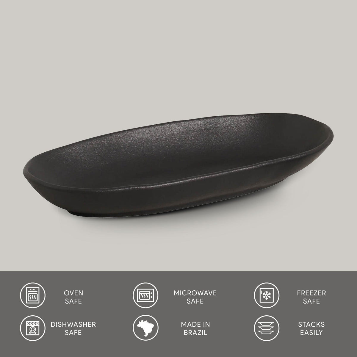 Porto Brasil MATTE BLACK DEEP OVAL PR LARGE ORGANIC STONEWARE dia. 12.6x6.3" SKU: '1441473901