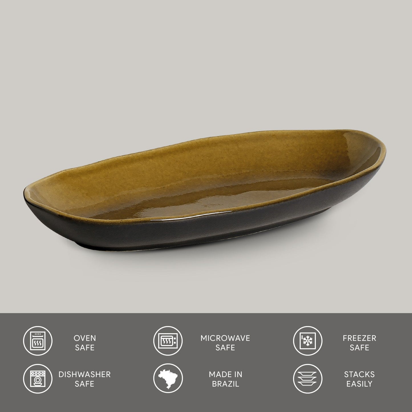 Porto Brasil AMBER DEEP OVAL PR LARGE ORGANIC STONEWARE dia. 12.6x6.3" SKU: '1441477101