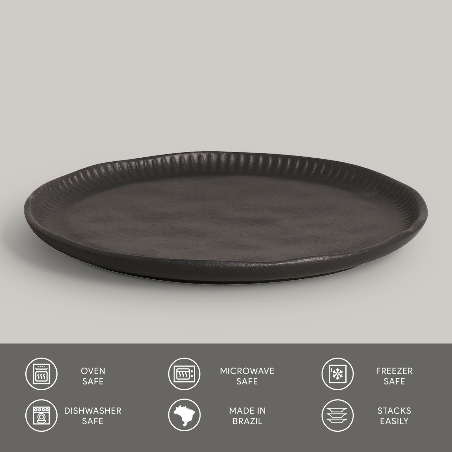Porto Brasil MATTE BLACK LINHAS DESSERT PLATE STONEWARE dia. 8.46" SKU: '146173901