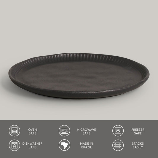 Porto Brasil MATTE BLACK LINHAS DESSERT PLATE STONEWARE dia. 8.46"   SKU: '146173901