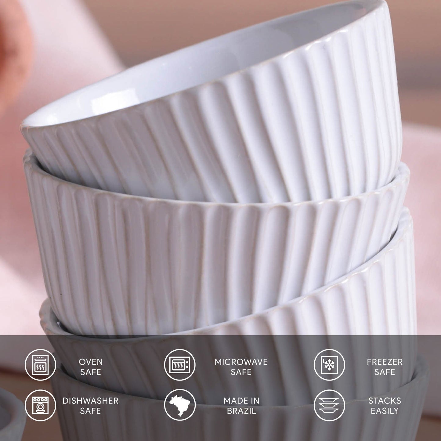 Porto Brasil NEW WHITE LINHAS RAMEKIN STONEWARE dia. 3.5x1.97" SKU: '14661119801