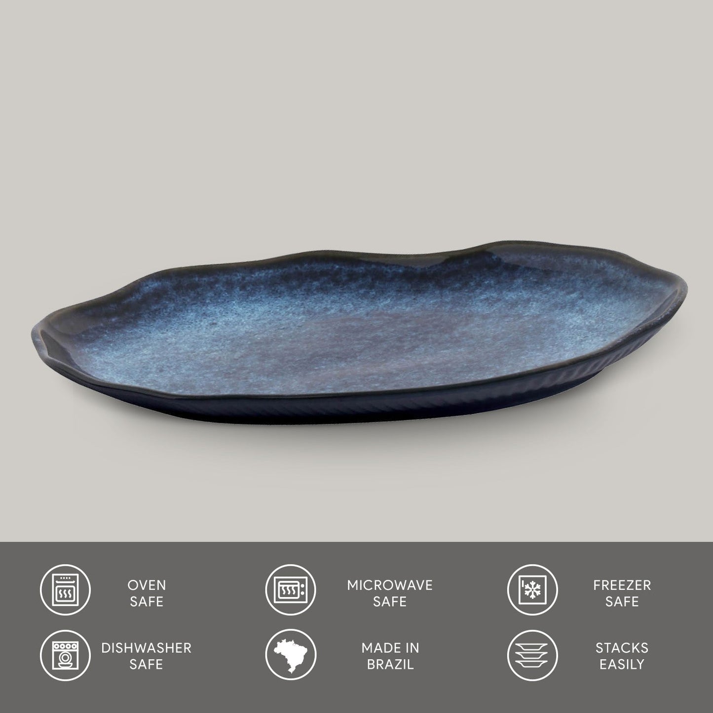 Porto Brasil DENIM SHALLOW OVAL PR MEDIUM BIO STONEWARE dia. 11.81x7.87" SKU: '14831113001