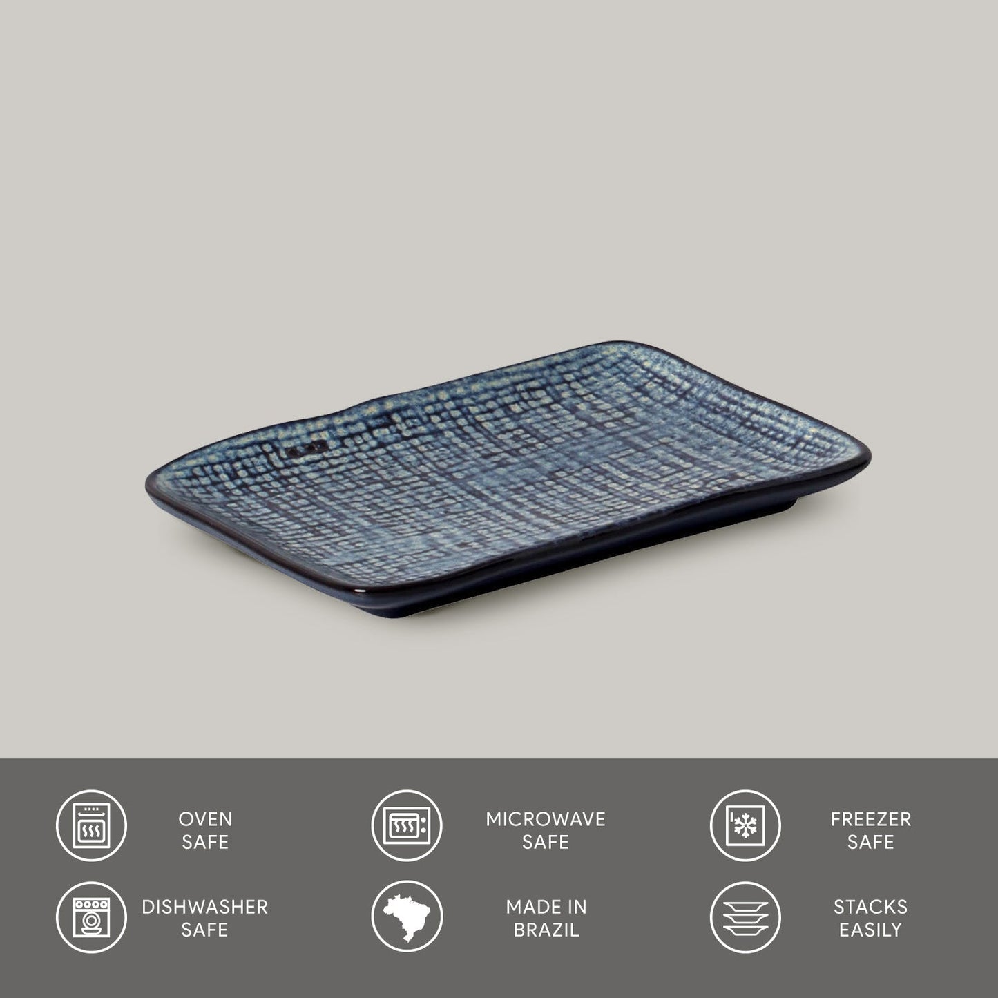 Porto Brasil DENIM RECTANGULAR PR JUTA STONEWARE dia. 7.08x5.51" SKU: '15064113001