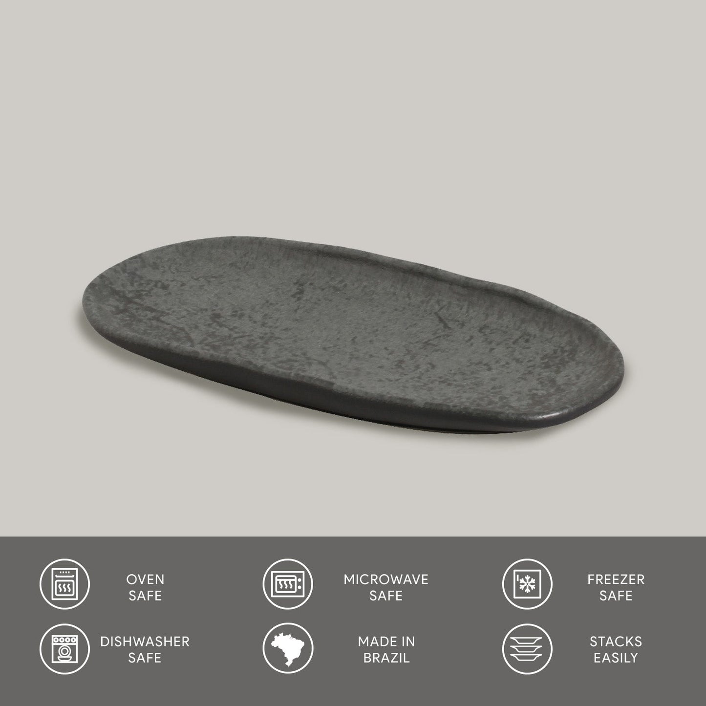 Porto Brasil CHROMIUM SHALLOW OVAL PR ORGANIC STONEWARE dia. 9.06x4.33"  SKU: '15114115901