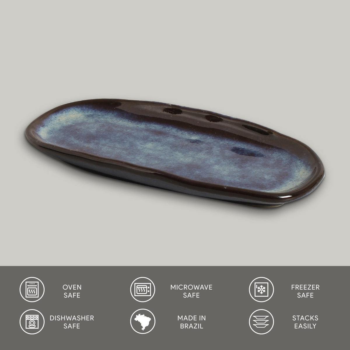 Porto Brasil DENIM SHALLOW OVAL PR ORGANIC STONEWARE dia. 6.5x3.15" SKU: '15214113001