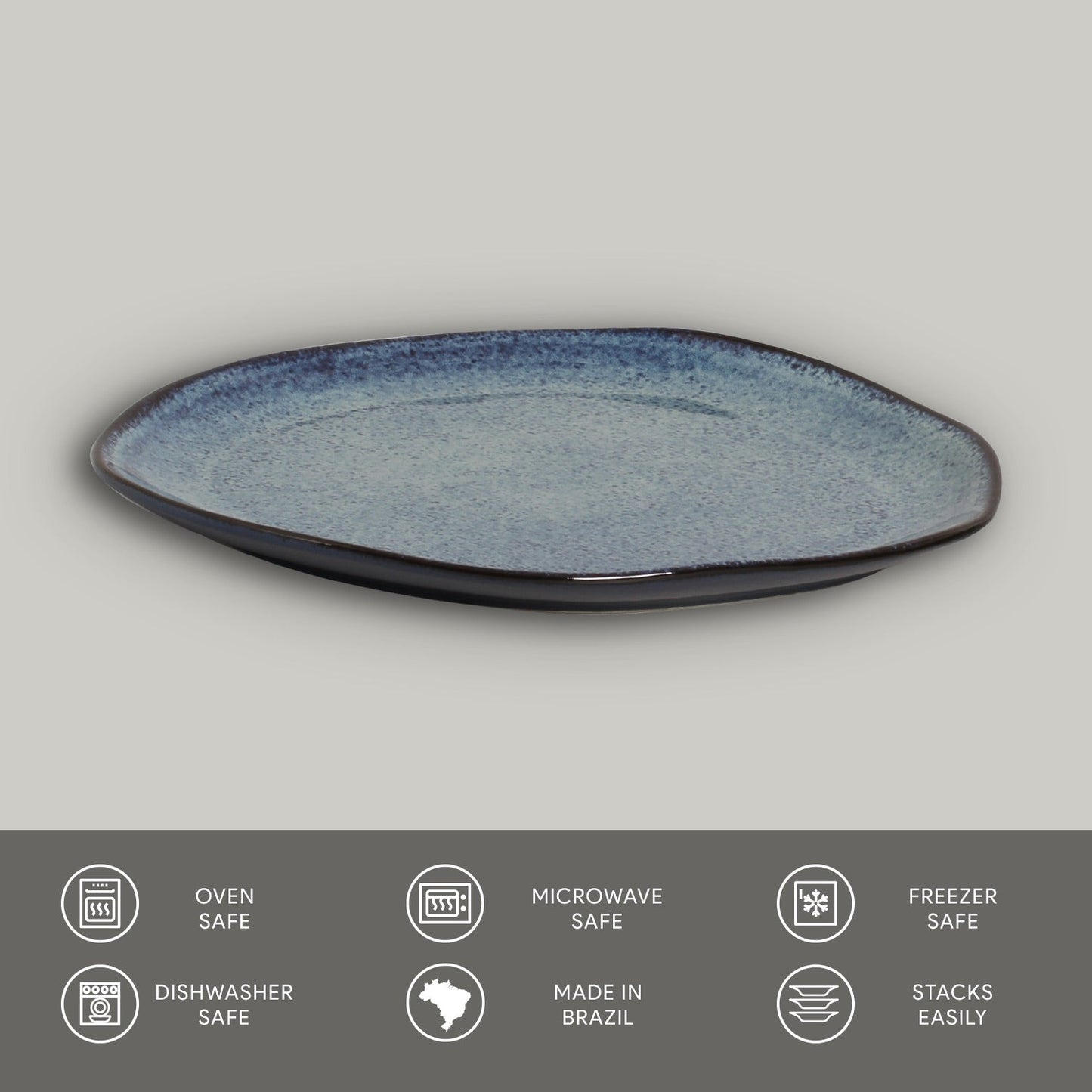 Porto Brasil DENIM OVAL DINNER PLATE ORGANIC STONEWARE dia. 12.2" SKU: '15314113001