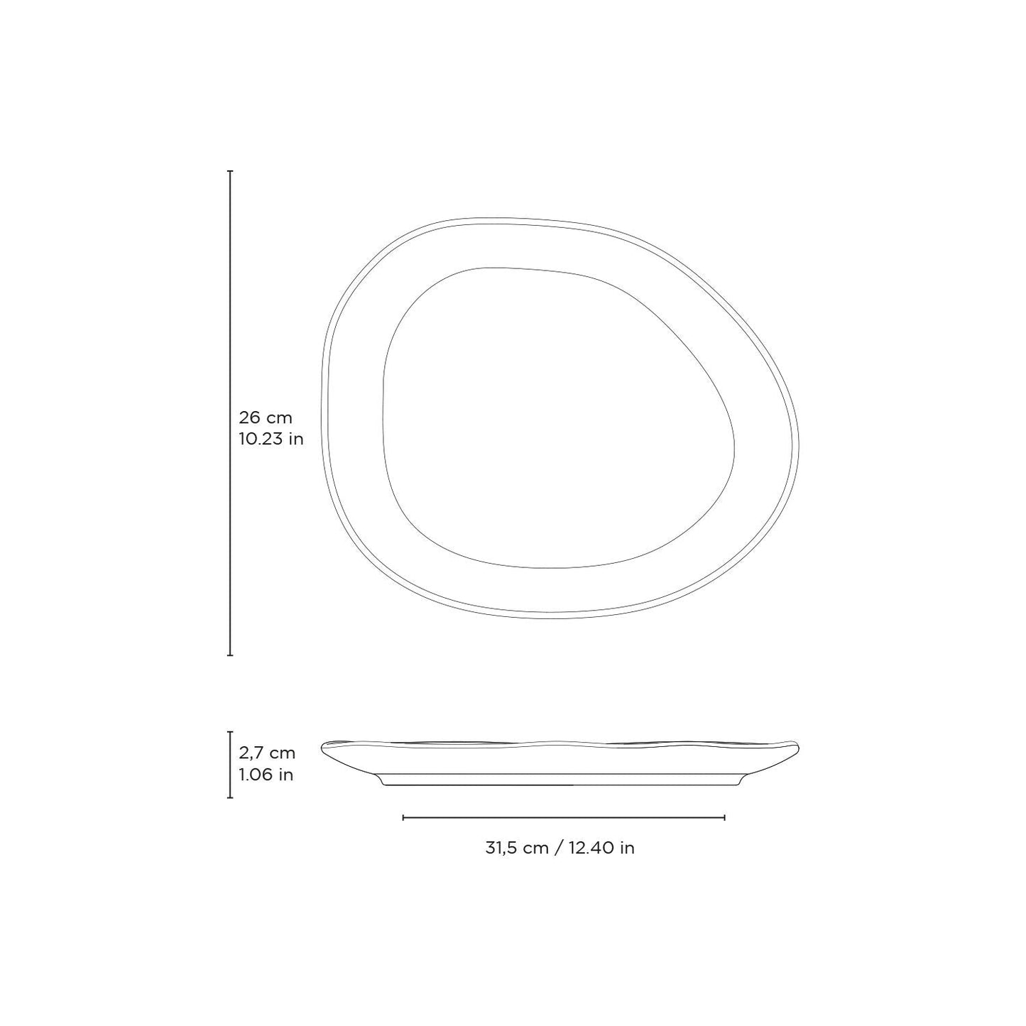 Porto Brasil NEW WHITE OVAL DINNER PLATE ORGANIC STONEWARE dia. 12.2" SKU: '15314119801