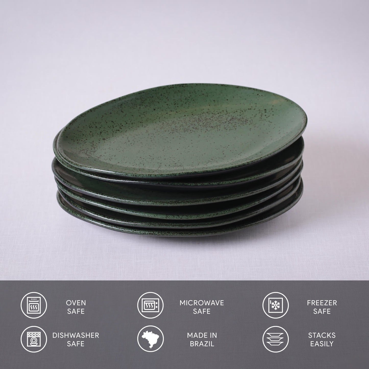 Porto Brasil GREENERY OVAL DESSERT PLATE ORGANIC STONEWARE dia. 8.86" SKU: '15414106501