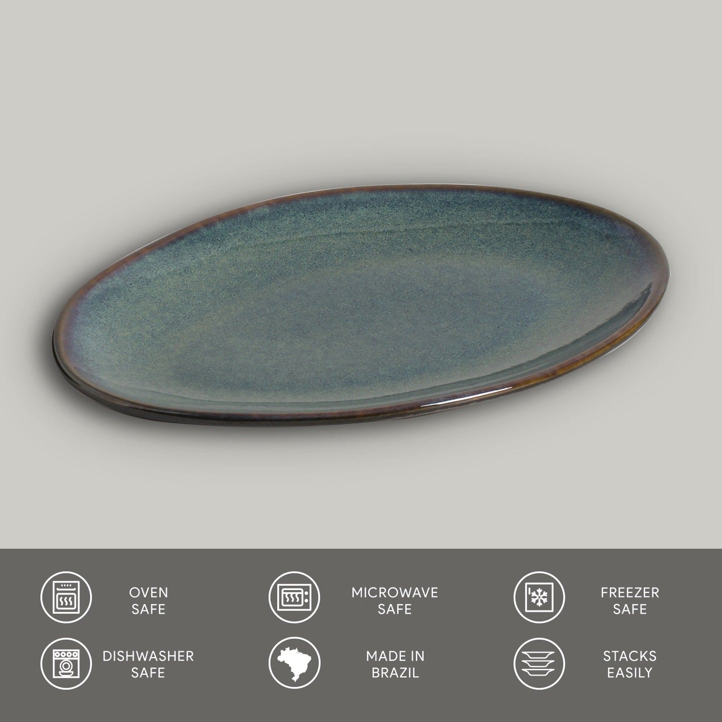 Porto Brasil OCEANO OVAL DESSERT PLATE ORGANIC STONEWARE dia. 8.86" SKU: '15414106701