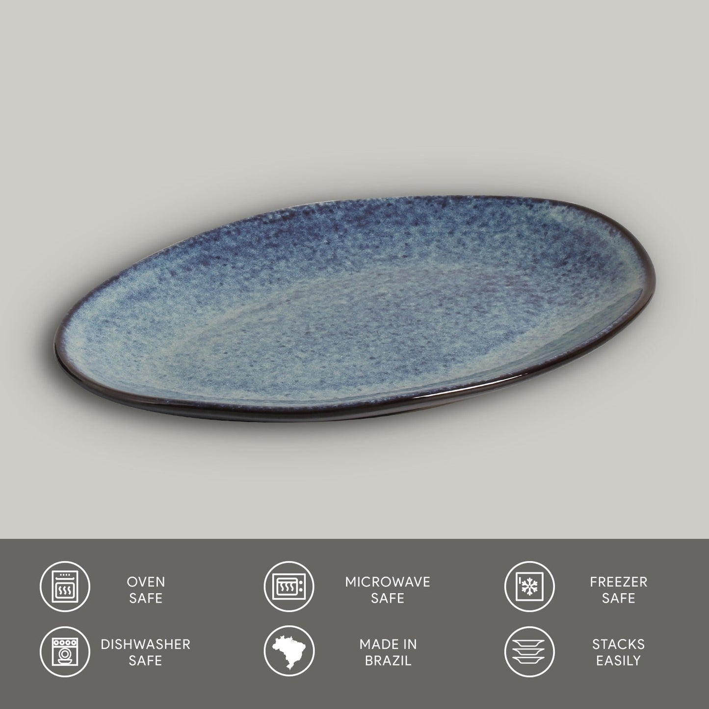 Porto Brasil DENIM OVAL DESSERT PLATE ORGANIC STONEWARE dia. 8.86" SKU: '15414113001