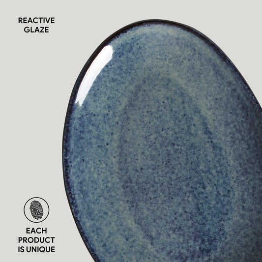 Porto Brasil DENIM OVAL DESSERT PLATE ORGANIC STONEWARE dia. 8.86"  SKU: '15414113001
