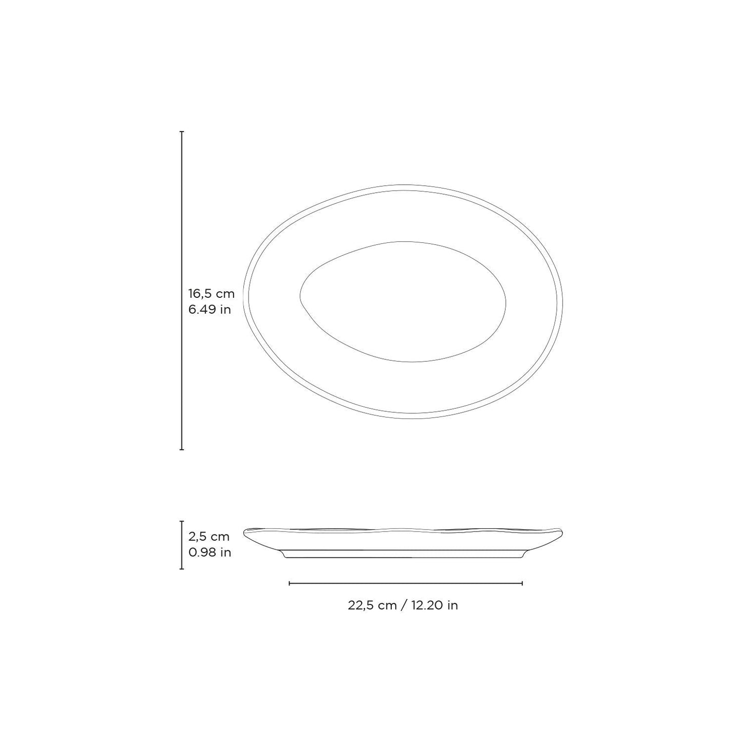 Porto Brasil NEW WHITE OVAL DESSERT PLATE ORGANIC STONEWARE dia. 8.86" SKU: '15414119801