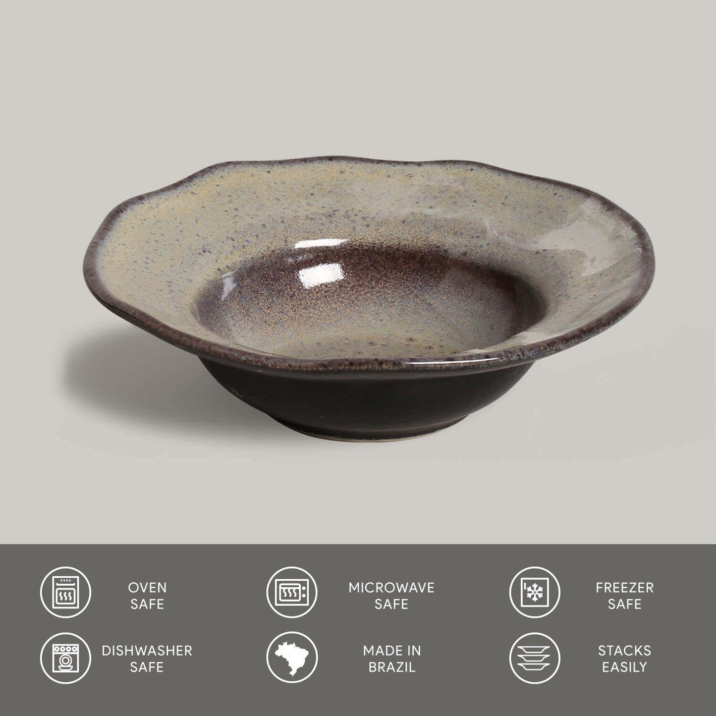 Porto Brasil TOURMALINE DEEP RIM PLATE  STONEWARE dia. 7.48x2.17"  SKU: '16014108901