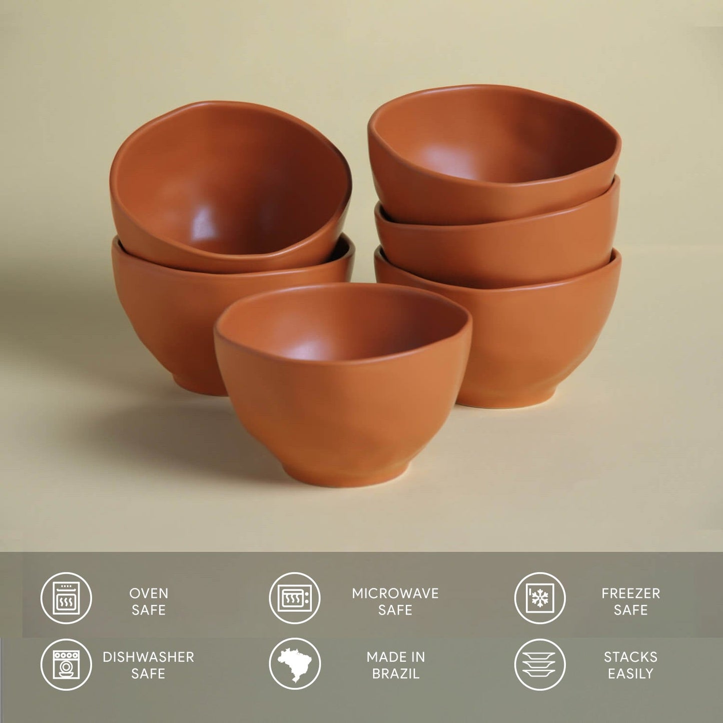 Porto Brasil TERRACOTTA BOWL ORGANIC STONEWARE dia. 5.24" SKU: '191495701