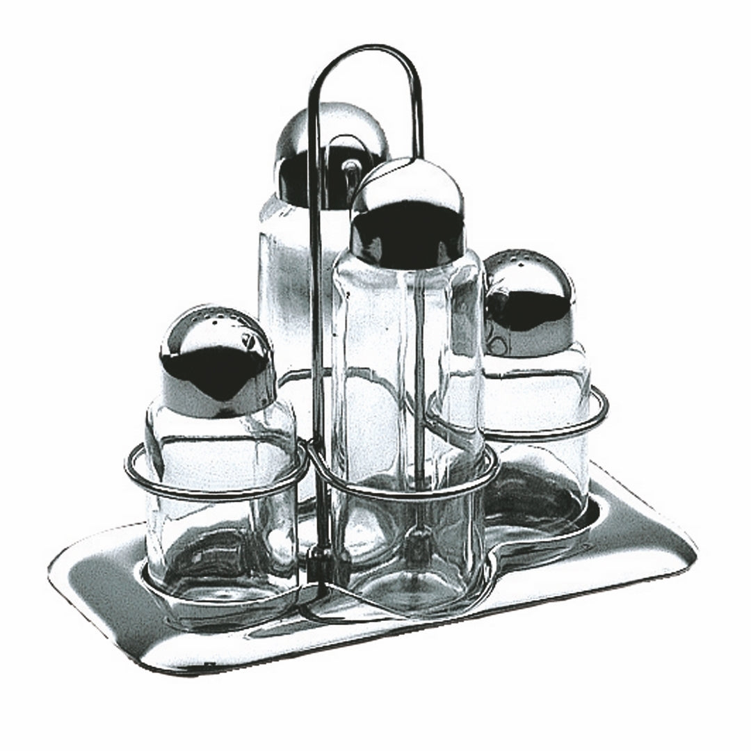 4 Pc. Cruet And Salt Cellar Set; H: 7-3/8", 2 X 6 Oz. + 2 X 3-3/4 Oz.