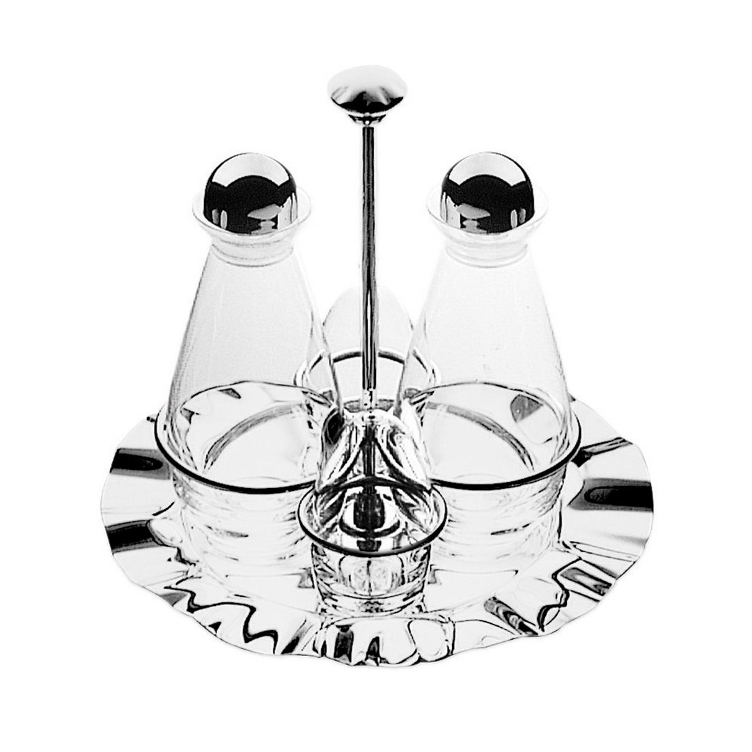 4 Pc. Cruet And Salt Cellar Set; H: 8-1/4", 2 X 7-1/2 Oz. + 2 X 2-1/2 Oz.
