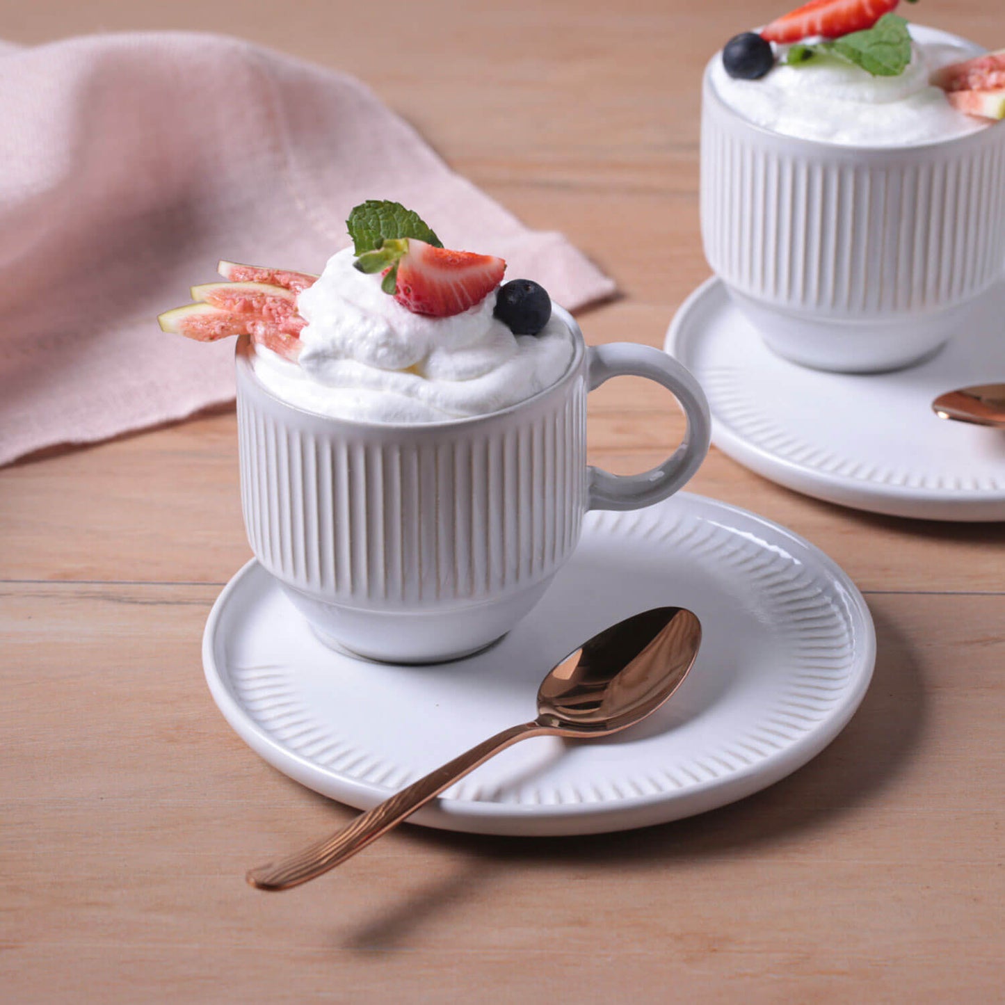 Porto Brasil NEW WHITE LINHAS STACKABLE dia. 7.78 oz. TEA CUP W/ SAUCER SKU: '36161119801