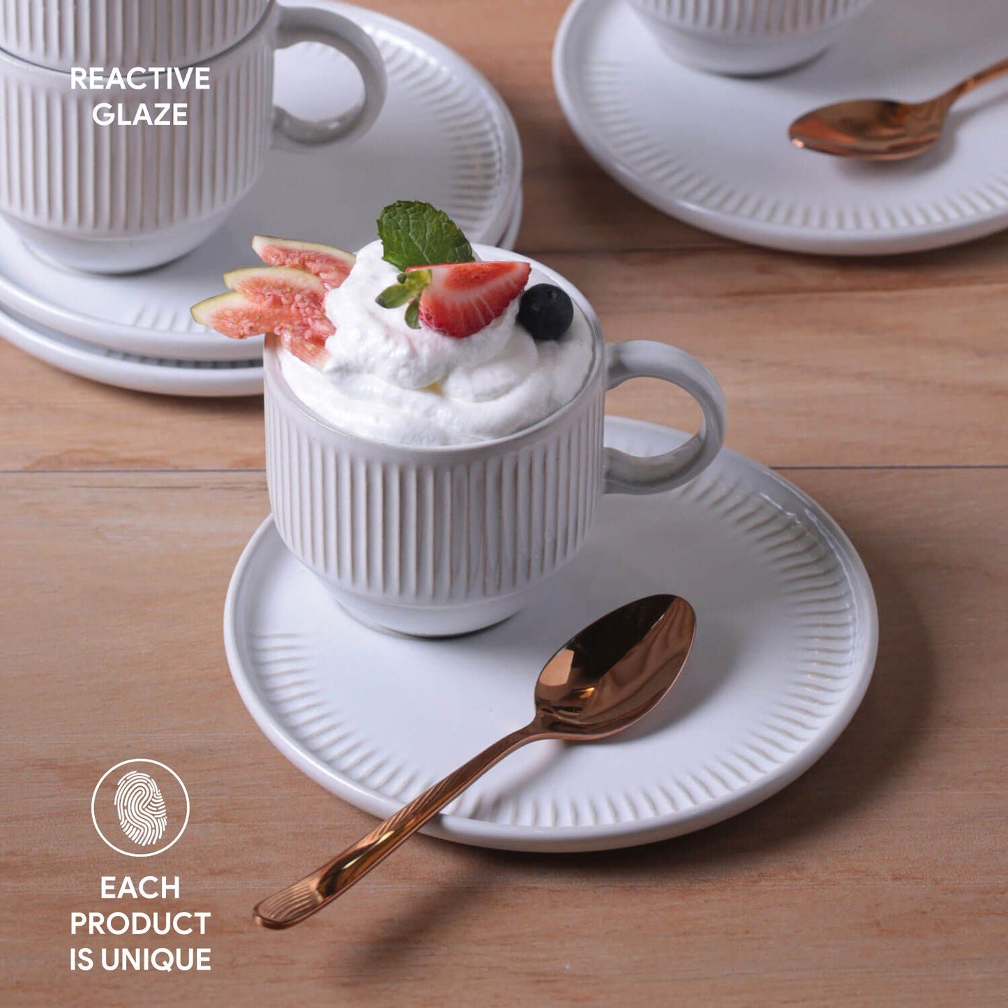 Porto Brasil NEW WHITE LINHAS STACKABLE dia. 7.78 oz. TEA CUP W/ SAUCER SKU: '36161119801