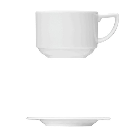 Stack Cup || Saucer Catalog Number: 051 0191 | Dimensions: 7 3/4 fl oz (230 ml) || Catalog Number: 051 0192 | Dimensions: 6 1/4 in (16 cm)
