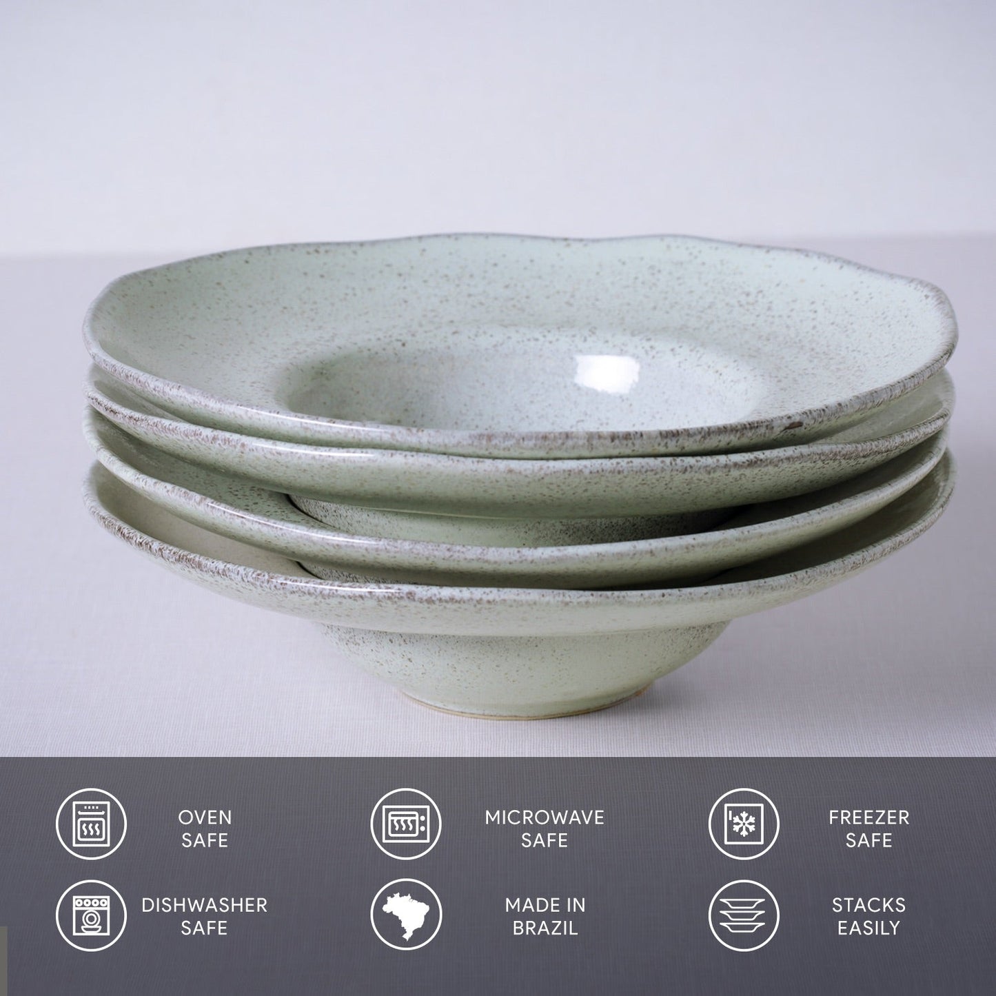 Porto Brasil PISTACHE DEEP RIM PLATE  STONEWARE dia. 11.02x2.56"  SKU: '12014108801