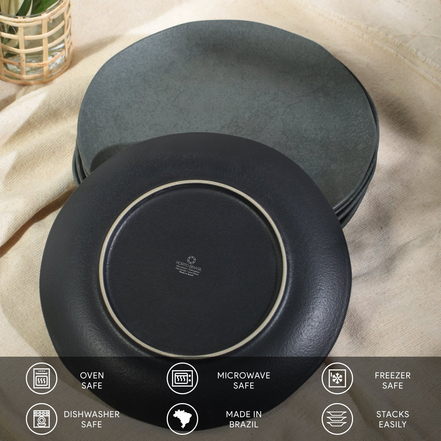 Porto Brasil CHROMIUM DINNER PLATE ORGANIC STONEWARE dia. 10.43"  SKU: '121474601