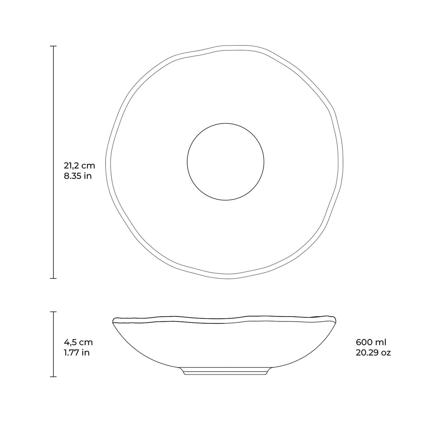 Porto Brasil MATTE BLACK SOUP PLATE ORGANIC STONEWARE dia. 8.35"  SKU: '131473901