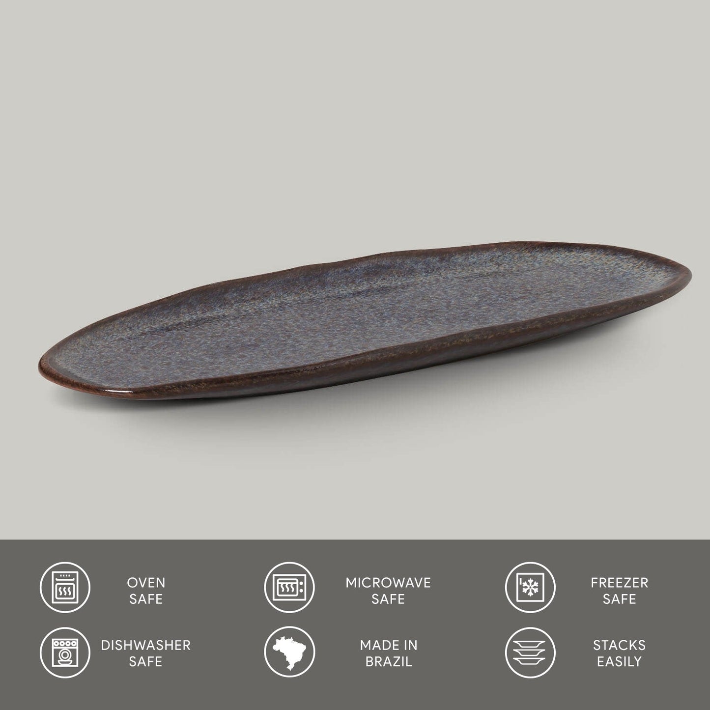 Porto Brasil TITANIUM SHALLOW OVAL PR LARGE ORGANIC STONEWARE dia. 14.17x5.12"  SKU: '14214109401