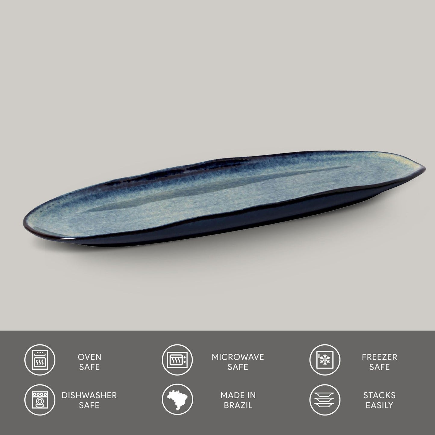 Porto Brasil DENIM SHALLOW OVAL PR LARGE ORGANIC STONEWARE dia. 14.17x5.12"  SKU: '14214113001