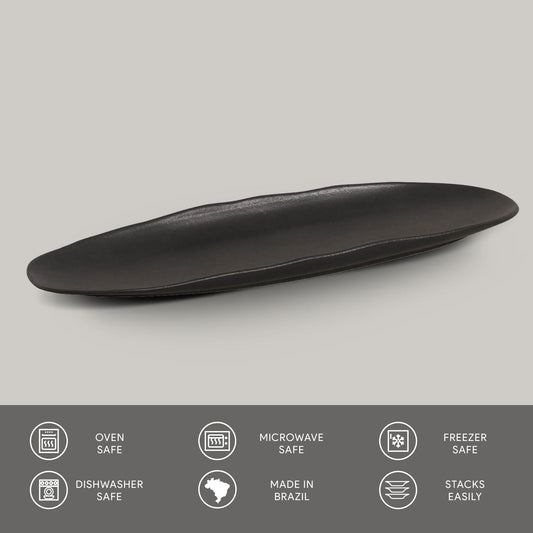 Porto Brasil MATTE BLACK SHALLOW OVAL PR LARGE ORGANIC STONEWARE dia. 14.17x5.12"  SKU: '1421473901