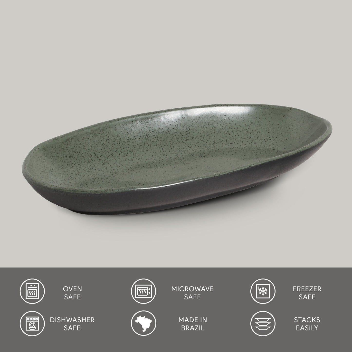 Porto Brasil GREENERY DEEP OVAL PR LARGE ORGANIC STONEWARE dia. 12.6x6.3"  SKU: '14414106501