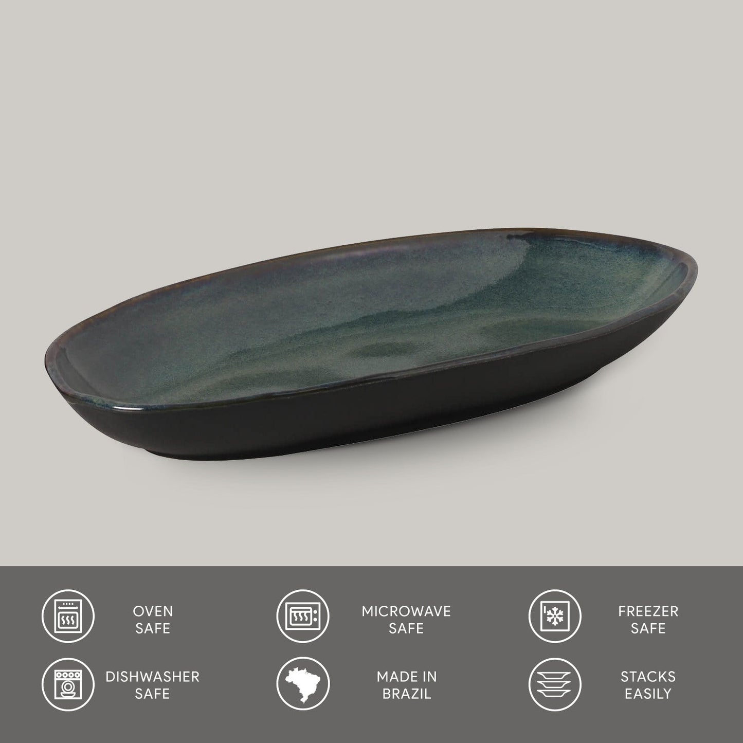 Porto Brasil OCEANO DEEP OVAL PR LARGE ORGANIC STONEWARE dia. 12.6x6.3"  SKU: '14414106701