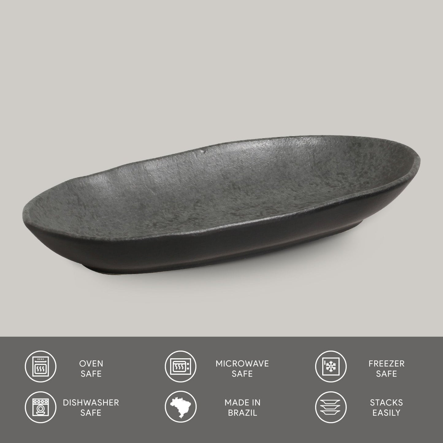 Porto Brasil CHROMIUM DEEP OVAL PR LARGE ORGANIC STONEWARE dia. 12.6x6.3"  SKU: '14414115901