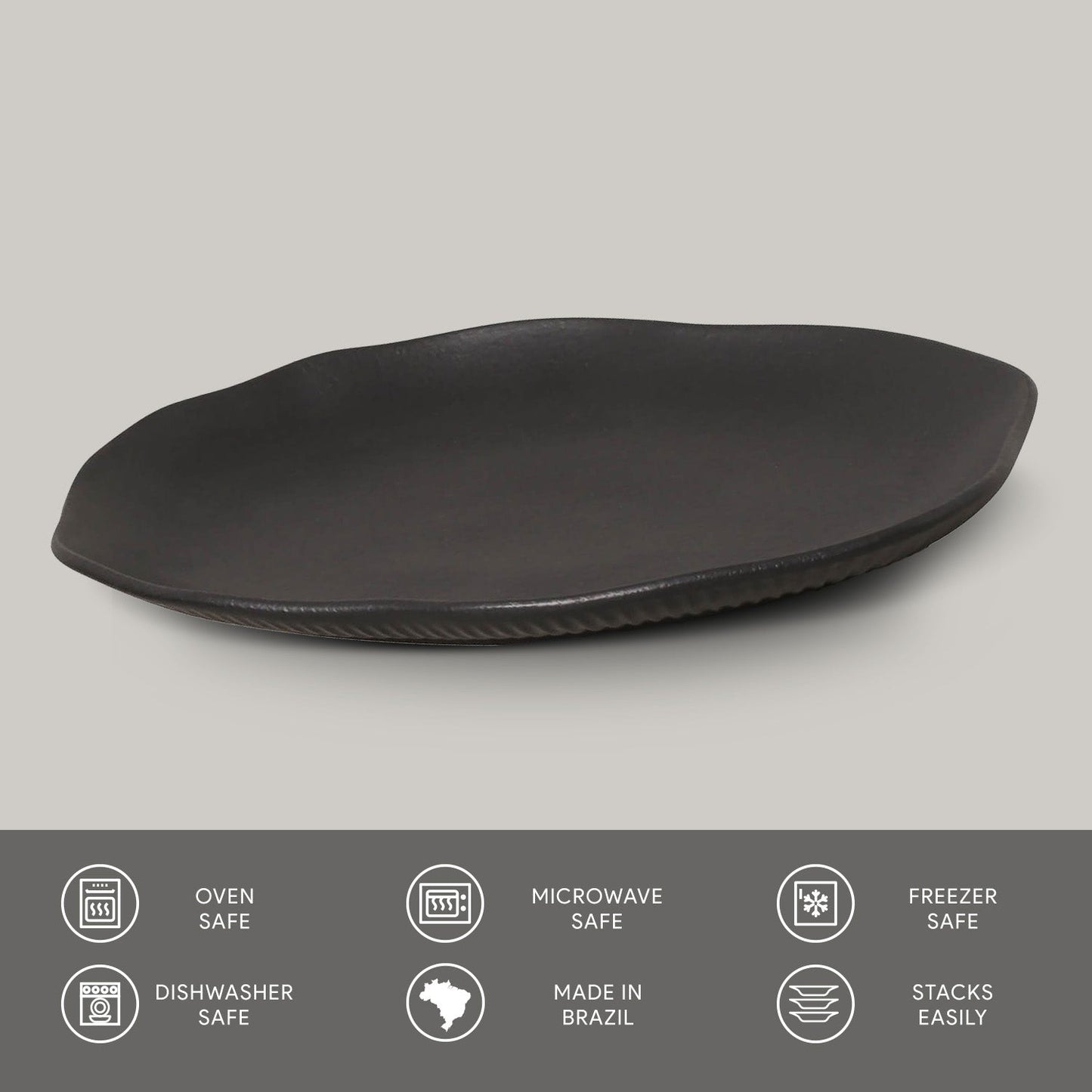 Porto Brasil MATTE BLACK SHALLOW OVAL PR MEDIUM BIO STONEWARE dia. 11.81x7.87"  SKU: '1483173901