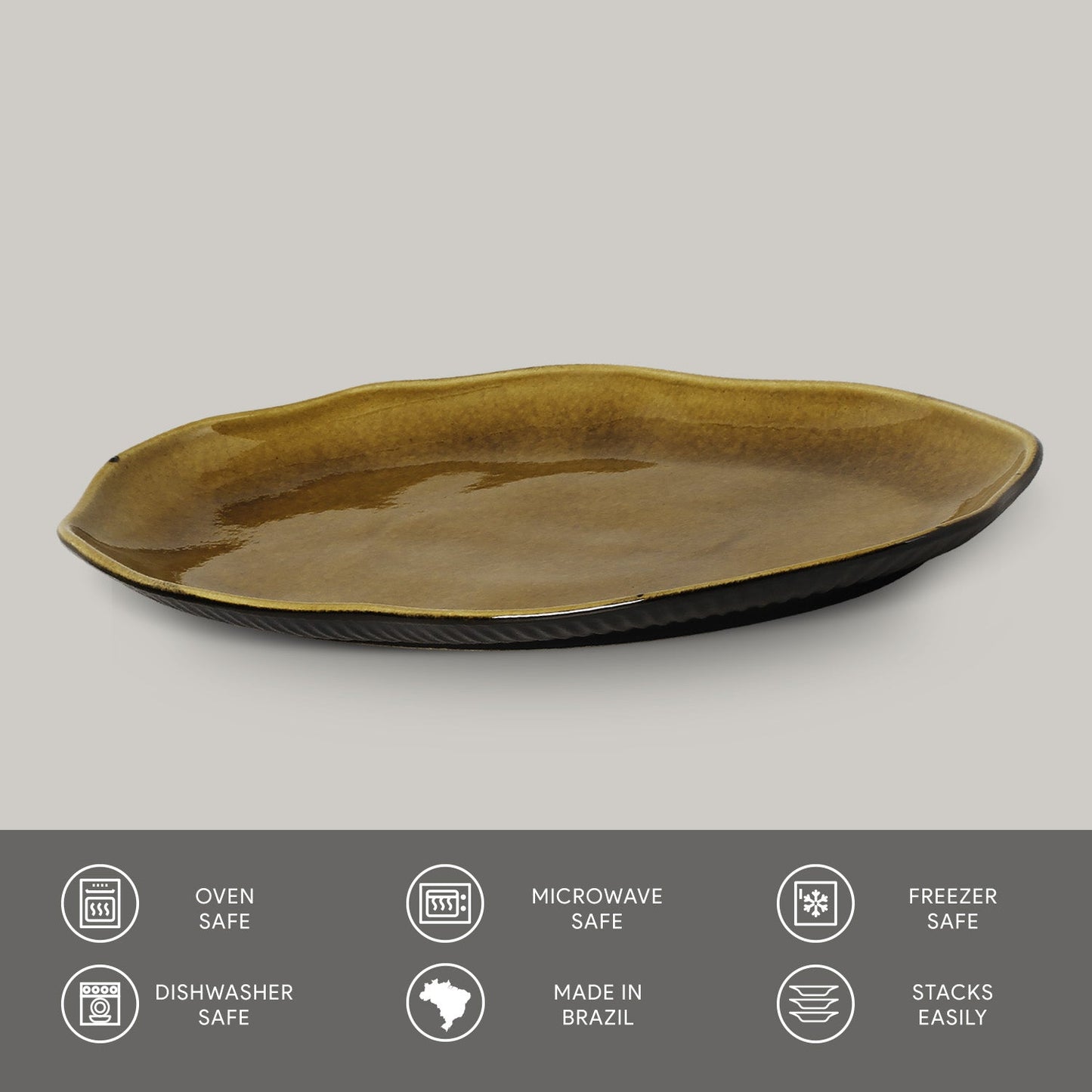 Porto Brasil AMBER SHALLOW OVAL PR MEDIUM BIO STONEWARE dia. 11.81x7.87"  SKU: '1483177101